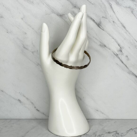 Vintage Mexico Silver Tone Braided Flat Bangle Bracelet ✨ - Picture 3 of 7